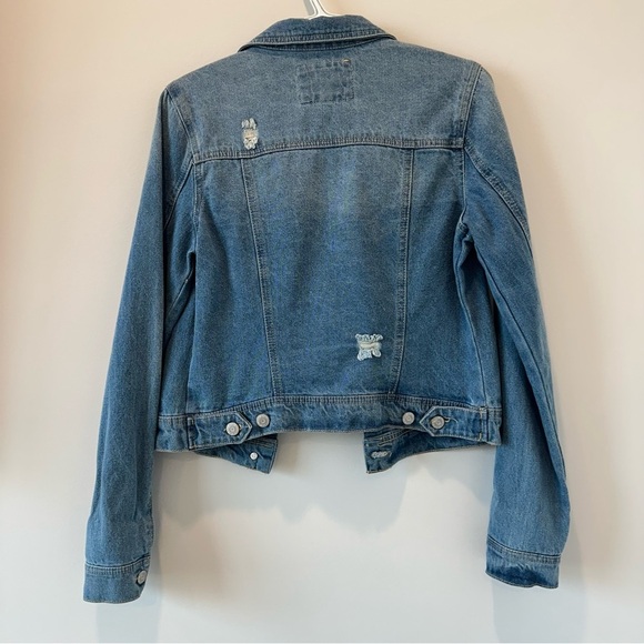 Wax Jean Vintage Denim Jacket Mid Blue Wash Distressed Casual Layers Medium VTG - Picture 7 of 12
